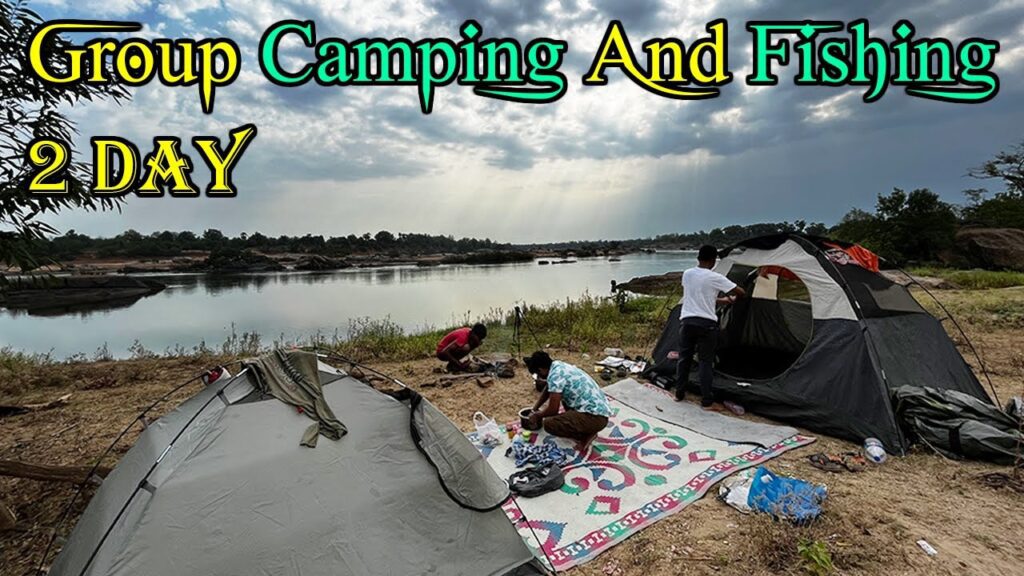 Night Fishing and Camping Overnight on a River Bank | Group Camping and Fishing in a river jungle