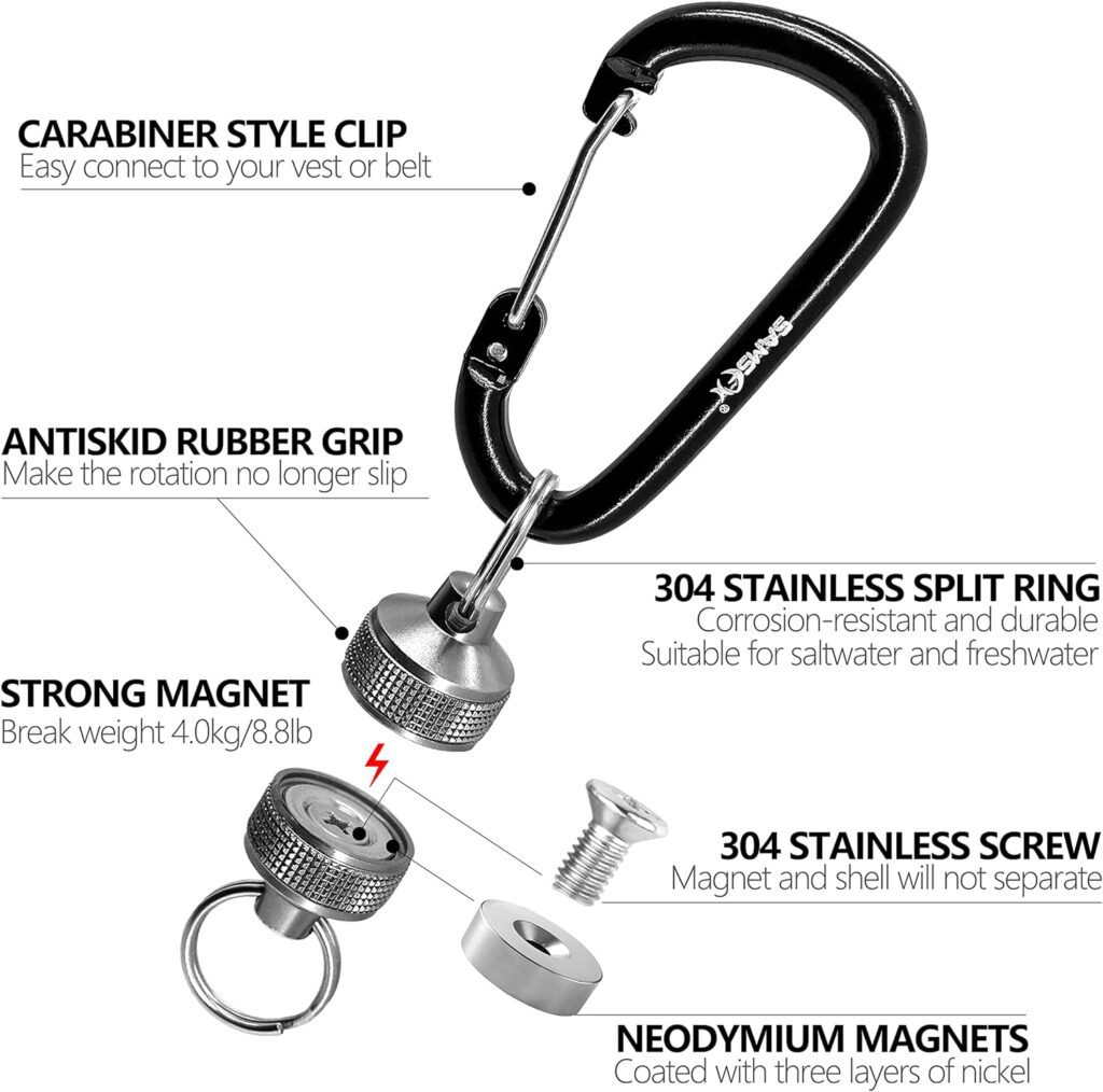 SAMSFX Fishing Strongest Magnetic Net Release Magnet Clip Holder Retractor with Coiled Lanyard