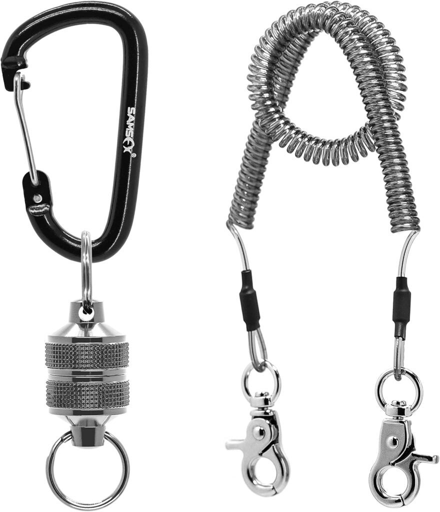 SAMSFX Fishing Strongest Magnetic Net Release Magnet Clip Holder Retractor with Coiled Lanyard