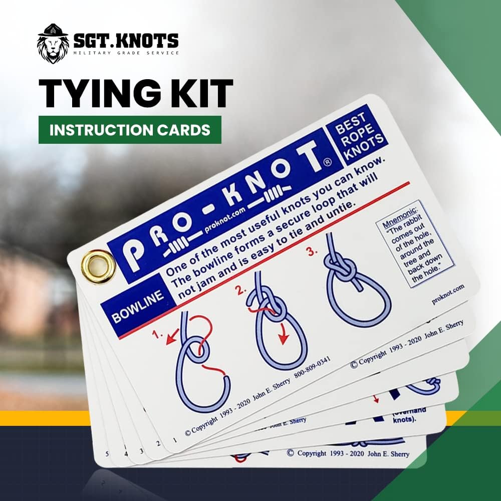 SGT KNOTS Tying Kit - (17) Waterproof Instruction Cards, (2) 6ft Double-Braided Ropes, (1) 6ft Nylon Webbing