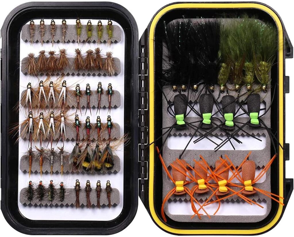 Wifreo Fly Fishing Flies Assortment,Flyfishing Flies Trout,Fly Fishing Gear with Waterproof Fly Box,Fly Fishing Gifts,Fly Fishing Lures,Fly Fishing Accessories